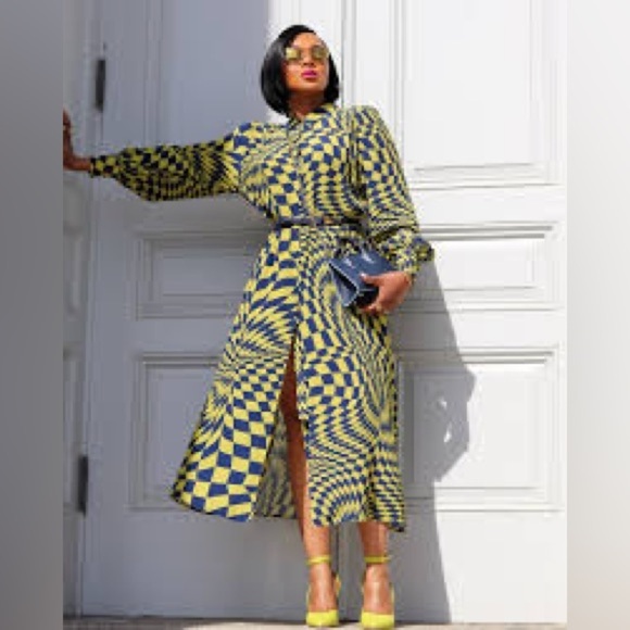 The Drop Dresses & Skirts - NWT, The Drop, EYE-Catching, Geo-Printed Dress, Button-Up, Belted, Size S